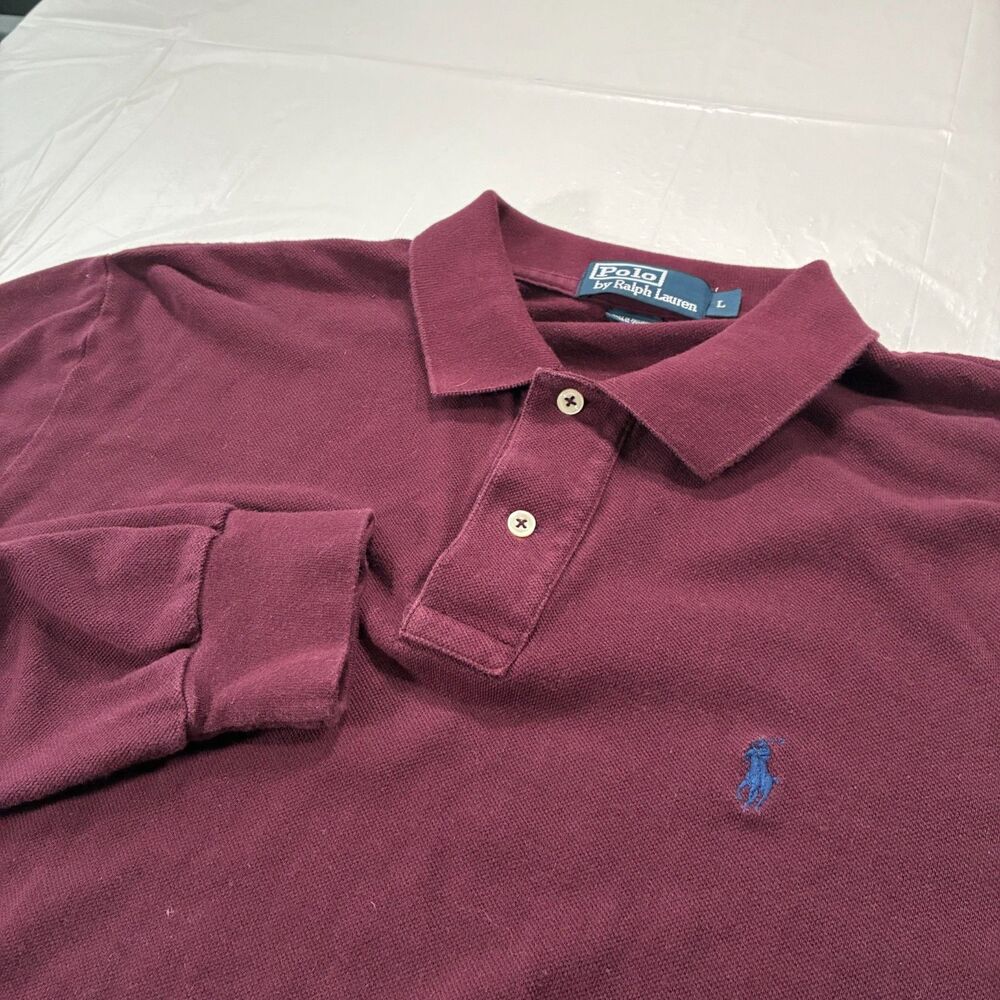 Polo Ralph Lauren Mens SZ L Pullover Long Sleeve Collared Polo Shirt Burgundy